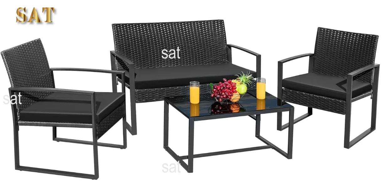 A Patio Furniture Set Outdoor Conversation Textilene Fabric Chairs for Lawn, Garden, Balcony, Poolside with A Glass Coffee Table