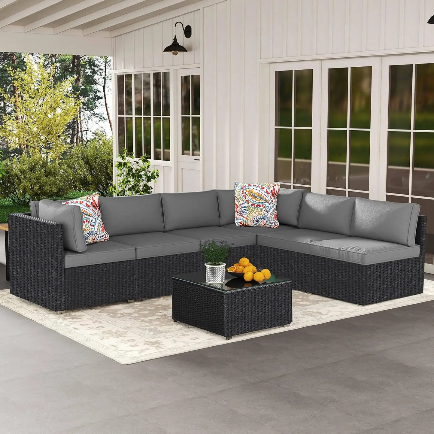 7-Piece Outdoor Patio Furniture Set, Outdoor Couch - Handwoven All-Weather Rattan & 4” Thick Waterproof Cushions,, Customized