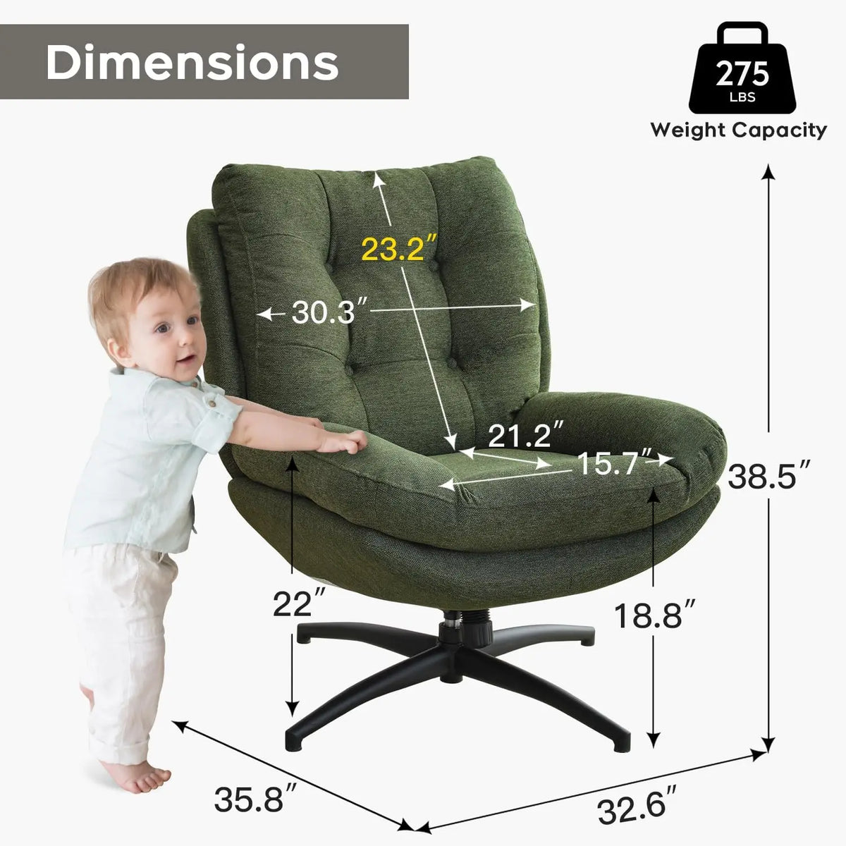 TODRANI 360° Chenille Rocking Swivel Accent Chair with Ottoman Ergonomic Reclining Lounge Chair for Living Room, Bedroom