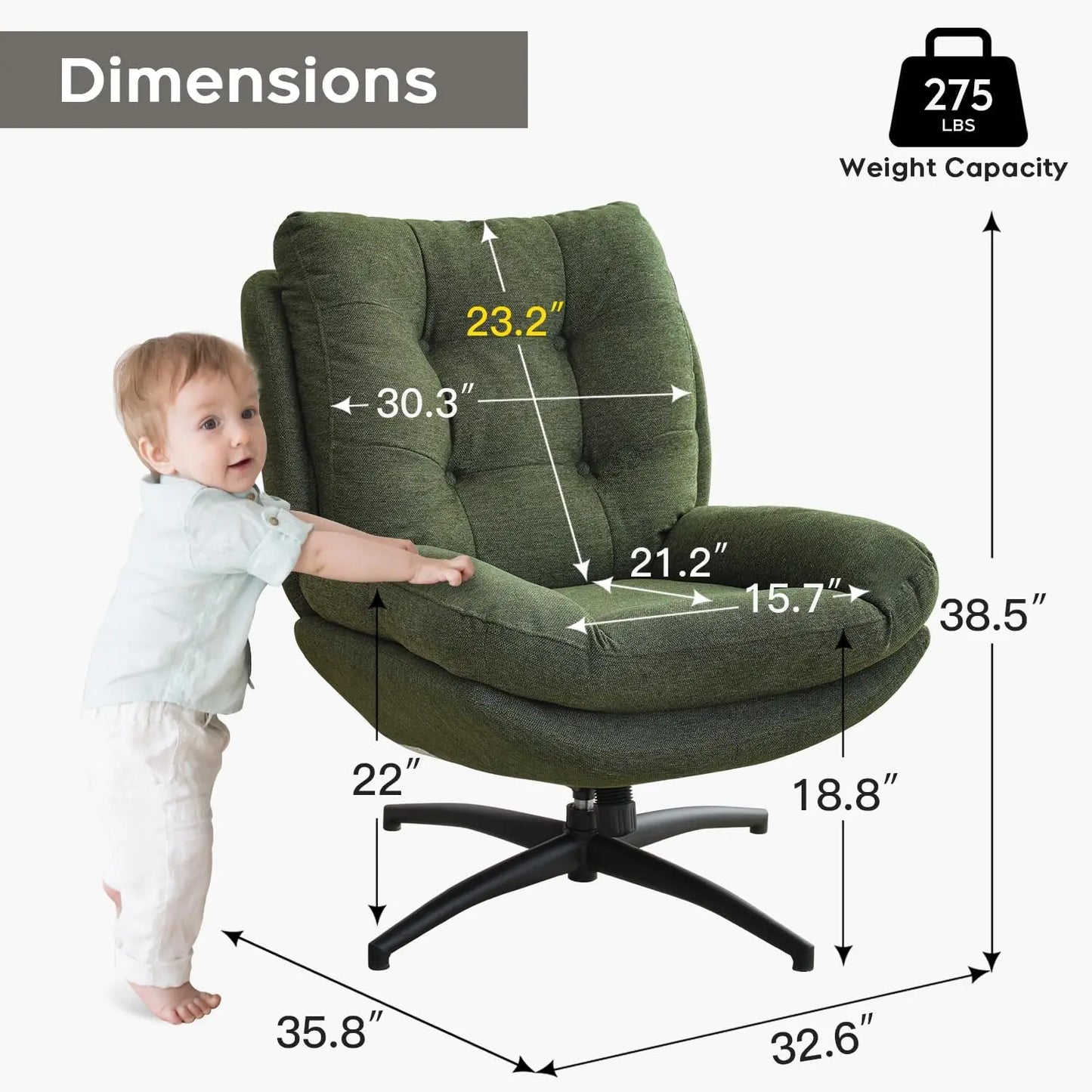 TODRANI 360° Chenille Rocking Swivel Accent Chair with Ottoman Ergonomic Reclining Lounge Chair for Living Room, Bedroom