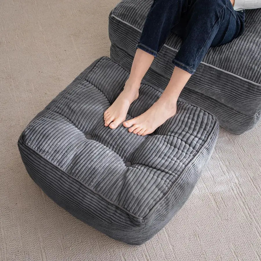 Square Stuffed Pouf Ottoman, Corduroy Poufs with Foam Chunk Filling, Furry and Fluffy Pouf Foot Stool Storage Ottom Customizable