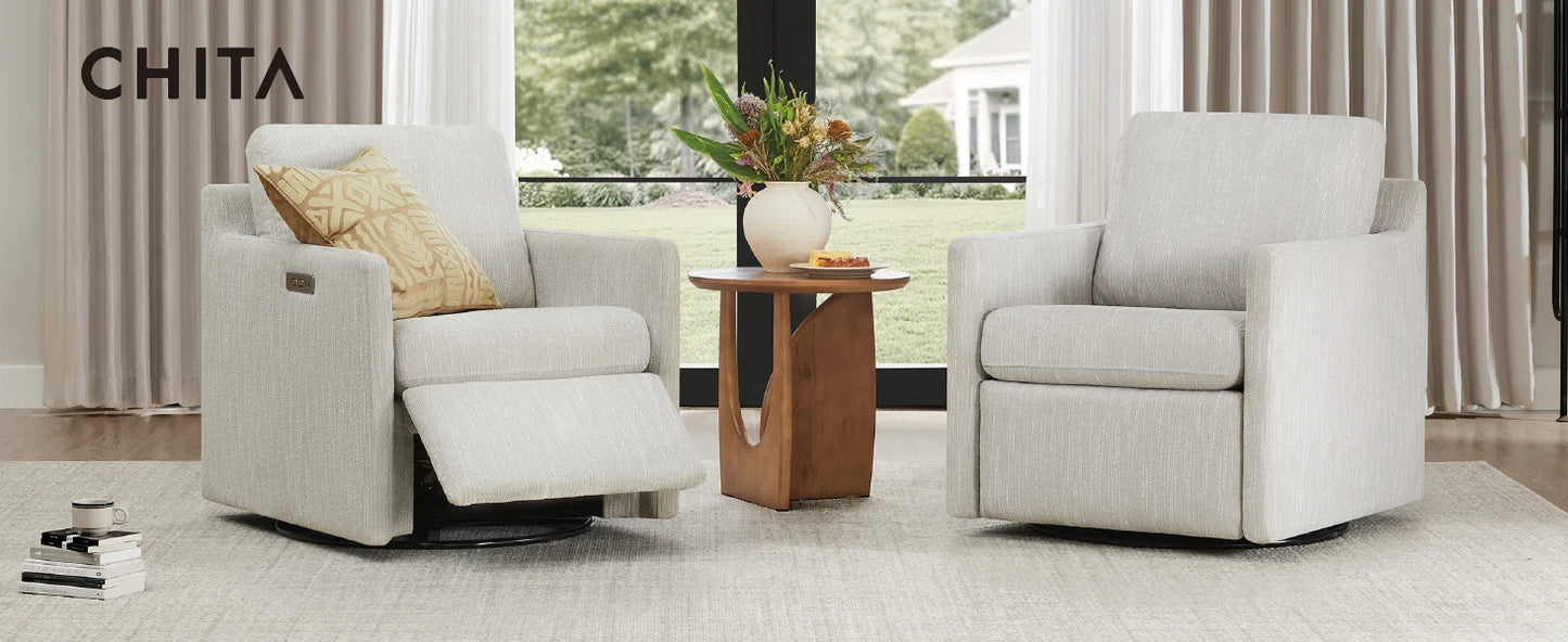 Swivel Accent Chair with Electric Footrests, Living Room Sofa Chair with Power Motor, USB and Type-C Ports, Cream