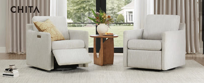 Swivel Accent Chair with Electric Footrests, Living Room Sofa Chair with Power Motor, USB and Type-C Ports, Cream