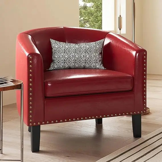 Modern Faux Leather Tub Club Chair with Gold Nailhead Trim for Living Room