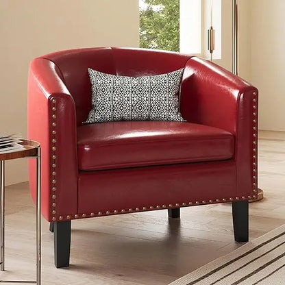 Modern Faux Leather Tub Club Chair with Gold Nailhead Trim for Living Room