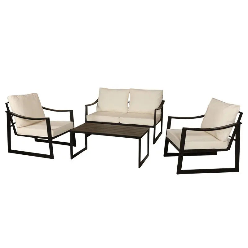 Stock Outdoor Furniture Waterproof Meter Wood Look Plastic Iron Fram Garden Sofa Sets