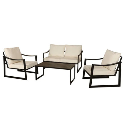 Stock Outdoor Furniture Waterproof Meter Wood Look Plastic Iron Fram Garden Sofa Sets