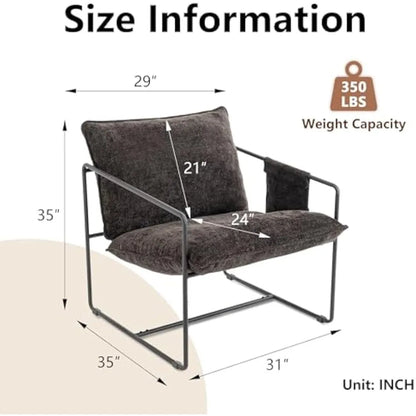 Upholstered Hanging Armchair with Arm Pocket, Comfy Accent Chair with Metal Frame, Crushed Foam Cushions and Skin-Friendly Brai