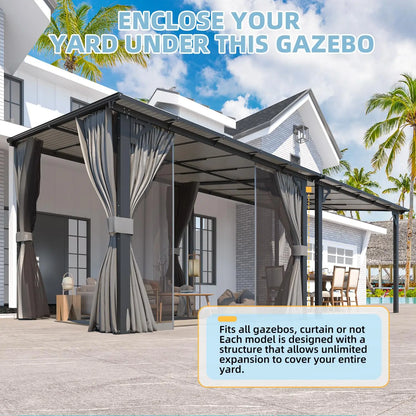 12ft X 10ft Wall-mounted Gazebo with Curtains and Mosquito Net; 10ft X 12ft Hardtop Gazebo; Customizable