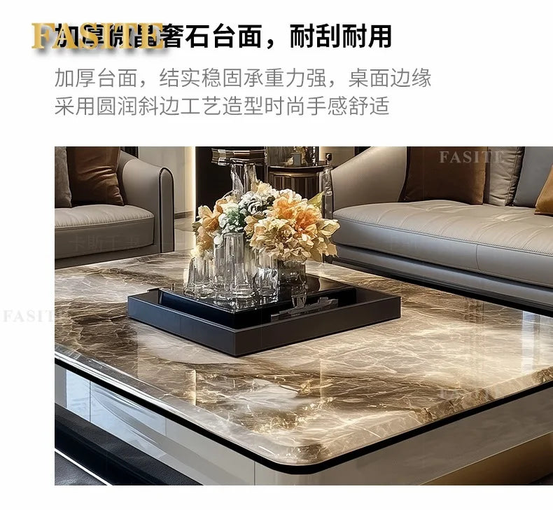LightLuxury Coffee Table Living Room Home High-end Rectangular Luxury Stone Tea Table New High-end Villa Large Flat Coffee Table