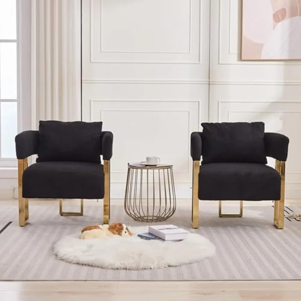 modern barrel accent chairs set of 2, living room side chairs with golden metal legs soft teddyupholstered reading armchairs no