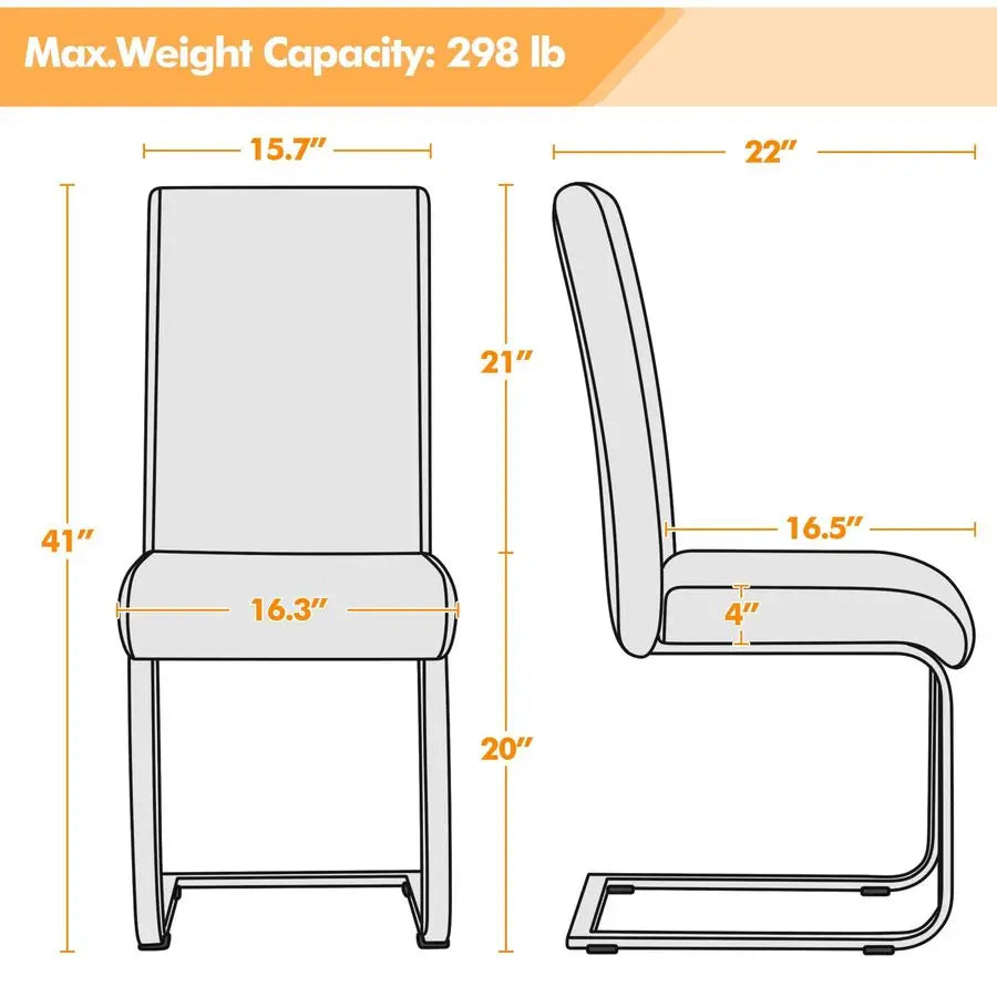 Dining Chairs Leather Upholstered Dining Side Chairs High Back Dining Room Chairs Metal Home Kitchen Furniture Modern 2PCS, Gray