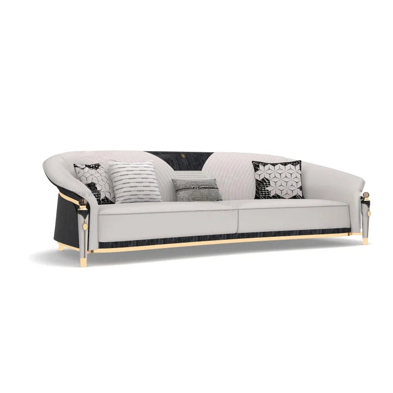 Hot Selling Italian Design Modern Genuine Leather Three Seat Sofa with Stainless Steel Legs for Living Room