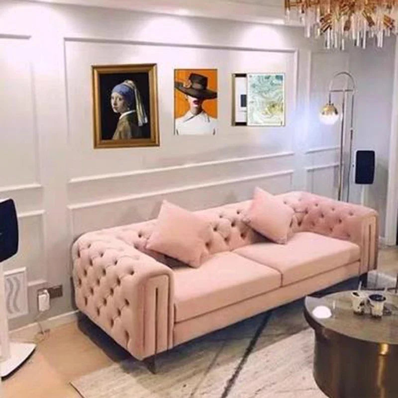 Simple Minimalist Light Luxury Fabric Sofa Set Furniture Velvet 1- 3 Seat Honeycomb Stainless Steel Living Room Sofas For Home