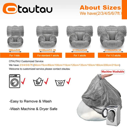 OTAUTAU Fluffy Faux Bunnyf Fur Bean Bag Cover Corner Pouf Cover DD003【No Filler Inside! You Need To Buy Filler By Yourself !】