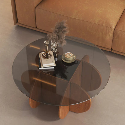 Table basse ronde en bois massif, design moderne et simple, en verre de luxe léger, pour appartement, salon