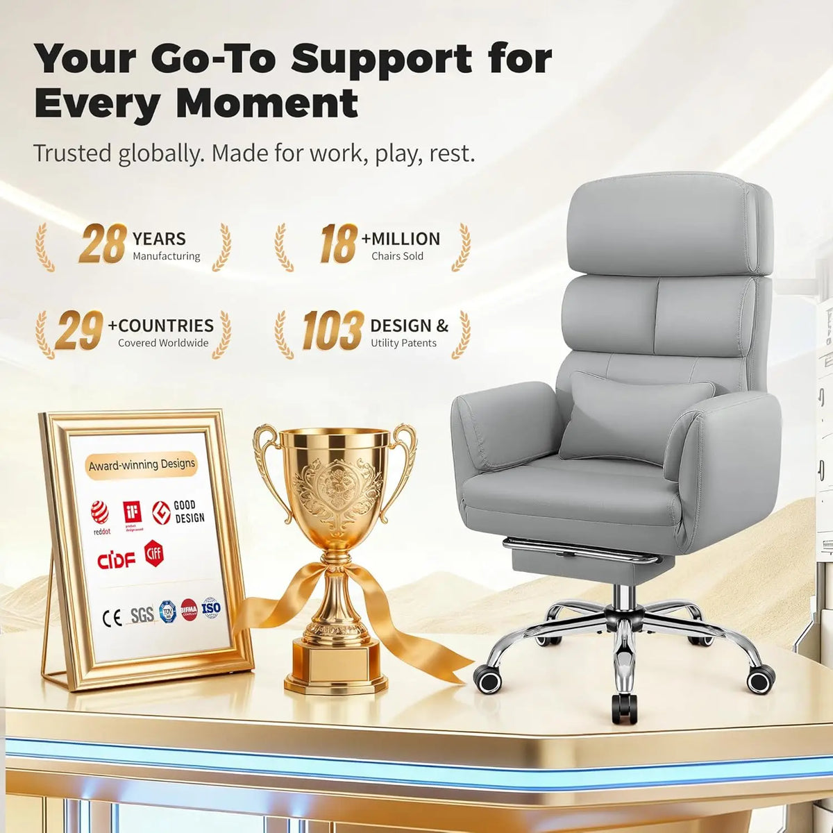 Big and Tall Office Chair 500LBS, Ergonomic High Back Leather Executive Chair, Reclining Swivel with Adjustable, Customized