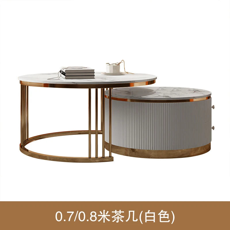 Light luxury rock slab size round coffee table combination modern simple small apartment