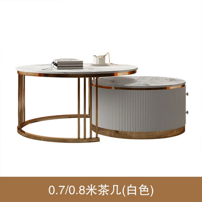 Light luxury rock slab size round coffee table combination modern simple small apartment