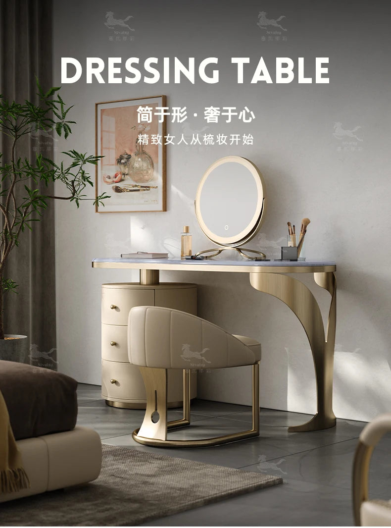 light luxury French luxury stone dresser chest cabinet integrated solid wood modern bedroom high-end makeup table