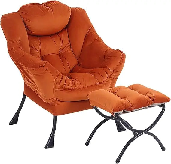 Lazy Chair with Ottoman, Modern Accent Leisure Upholstered Lazy Sofa , Contemporary Lounge Reading Chair with Armrests