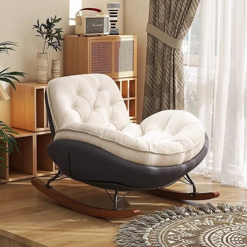 Nordic Style Rocking Chair for Living Room Cat scratch SKin Leather Light Luxury Lounge Chair for Adult Lazy Sofa Balcony Chair