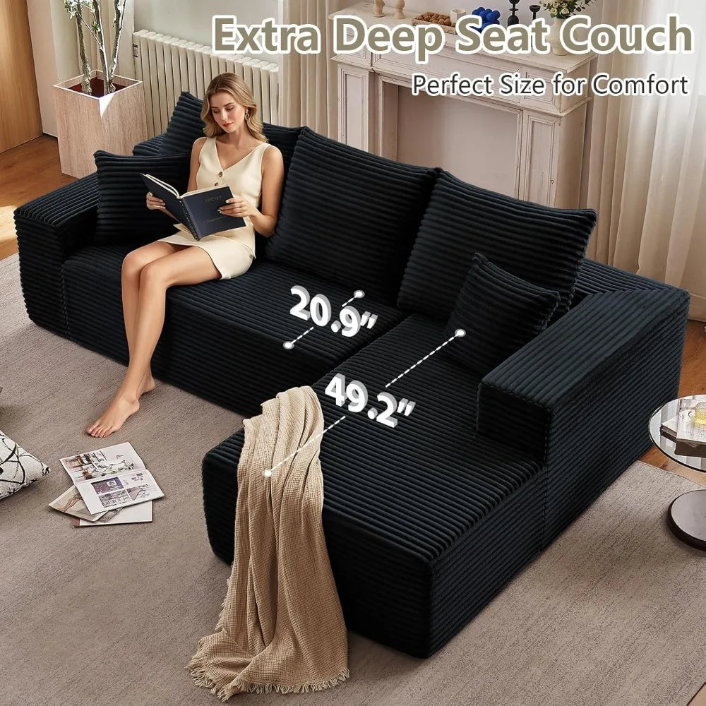 "107 inch sectional sofas for living spaces: plush l-shaped cloud-like couch with chaise, stylish cozy corduroy design"