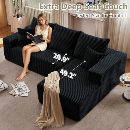 "107 inch sectional sofas for living spaces: plush l-shaped cloud-like couch with chaise, stylish cozy corduroy design"