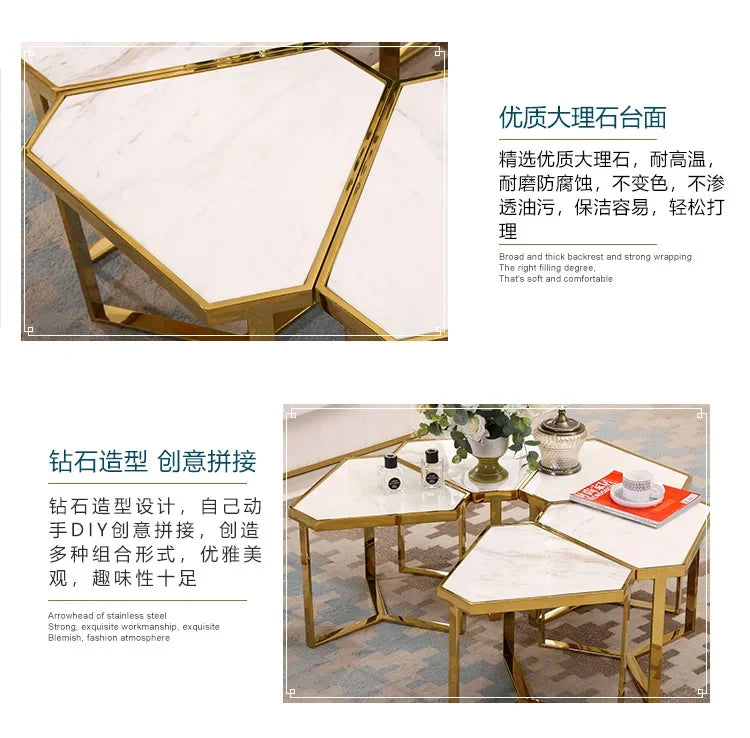 Creative Simple Modern Stainless Steel Marble Coffee Table Living Room Coffee Table Side Table
