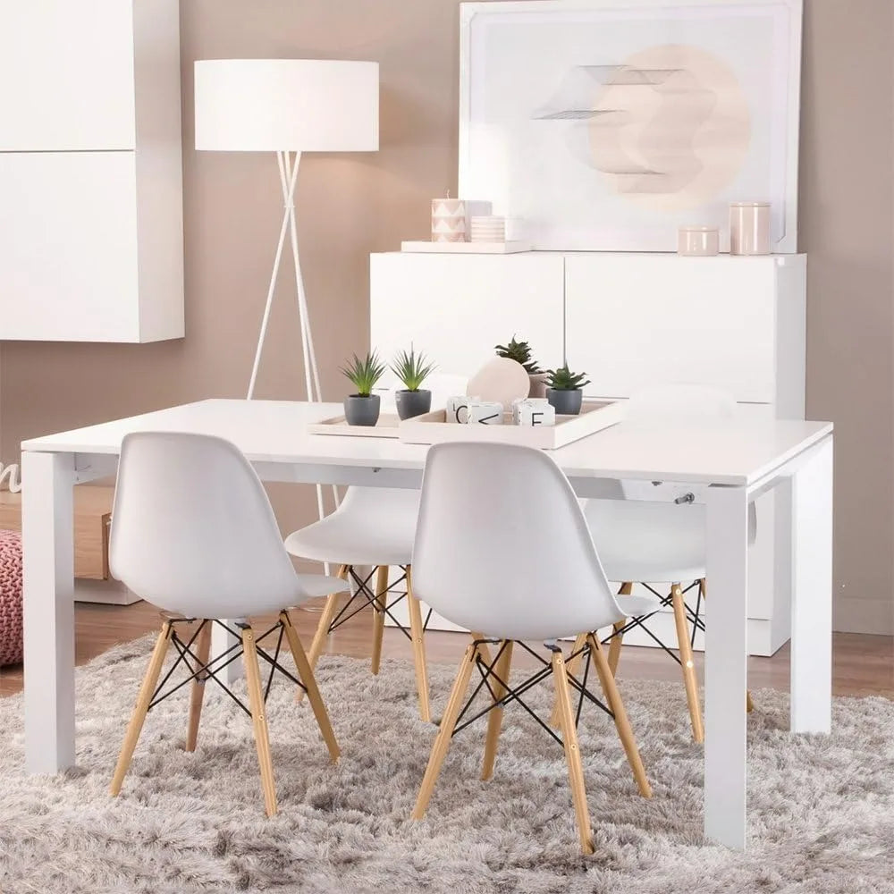 Furmax Modern Style Dining Chair Mid Century Modern DSW Chair, Shell Lounge Plastic Chair for Kitchen Chairs Set of 4(White)