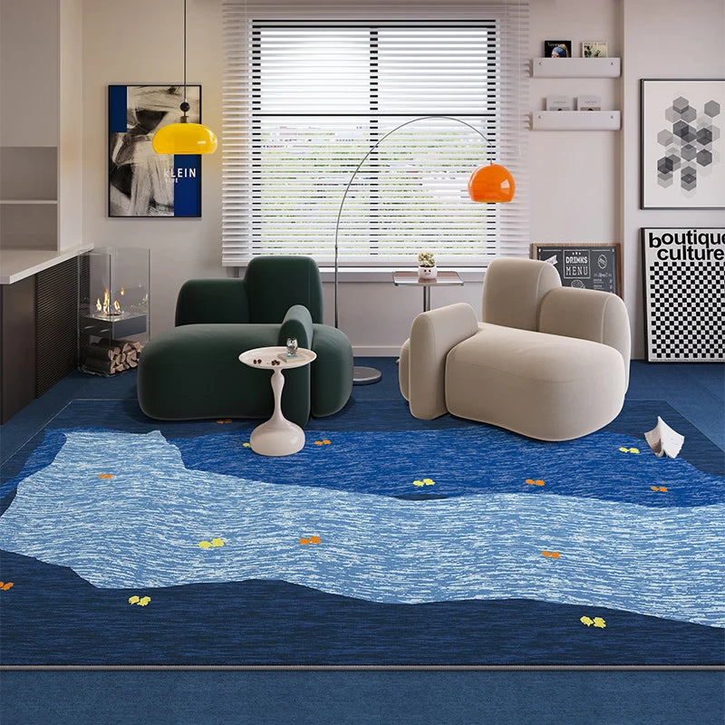 VIKAMA Blue Striped Living Room Rug Light Luxury Sofa Coffee Table Mat Retro Bedroom Lounge Large Area Carpet Home Decor