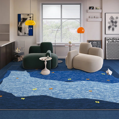 VIKAMA Blue Striped Living Room Rug Light Luxury Sofa Coffee Table Mat Retro Bedroom Lounge Large Area Carpet Home Decor