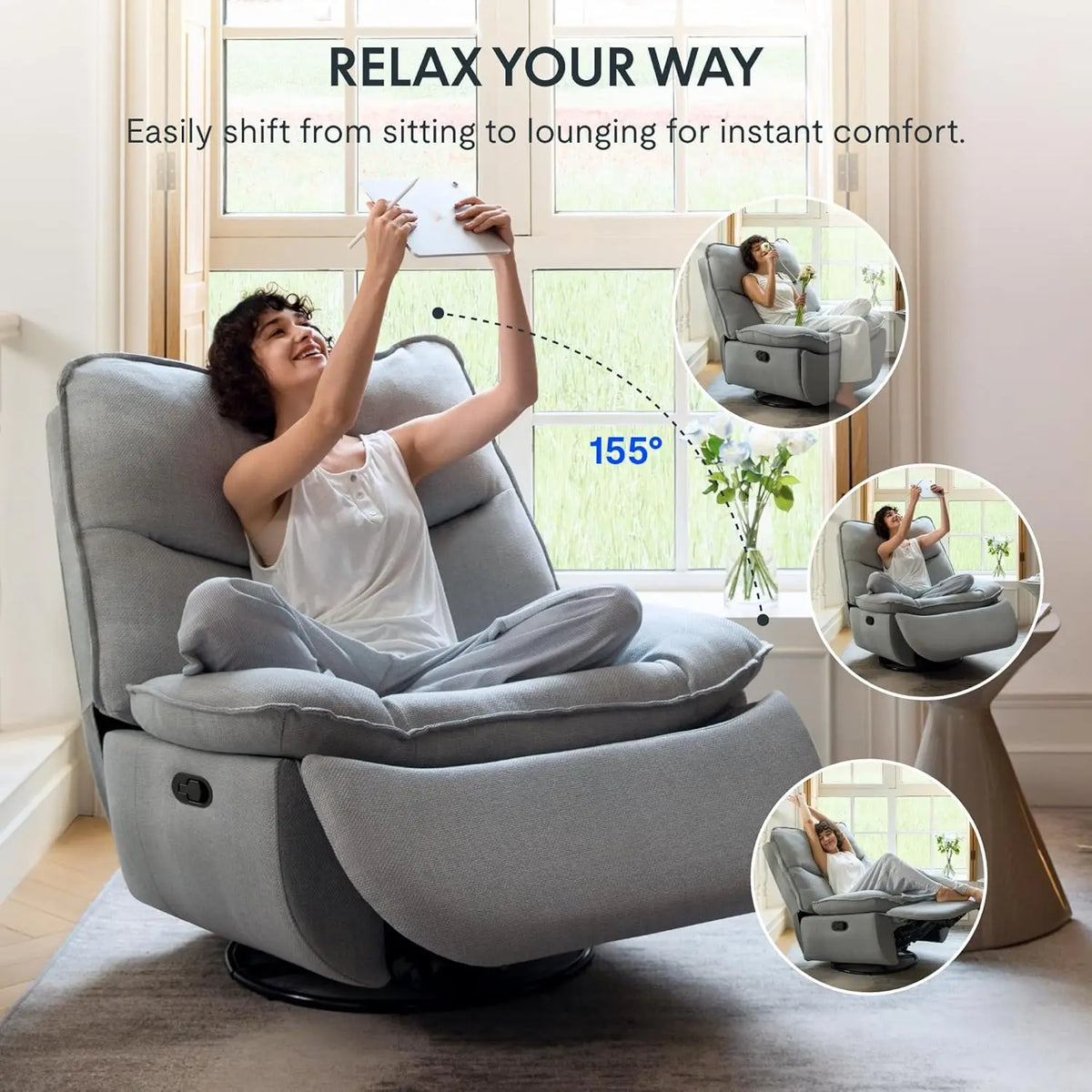 XRC7 Swivel Rocker Recliner Chair, 360° Swivel Oversized Armless Recliner with Oeko-TEX Certified Three-Proof, Customized