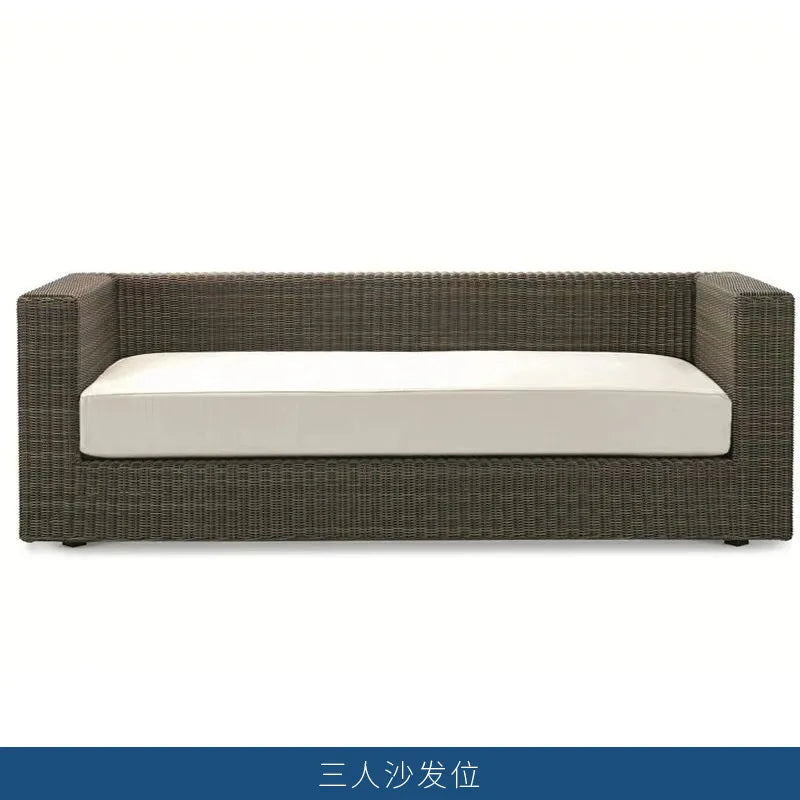 Nordic courtyard rattan furniture outdoor waterproof sunscreen sofa coffee table pedal double recliner resort bed and breakfast