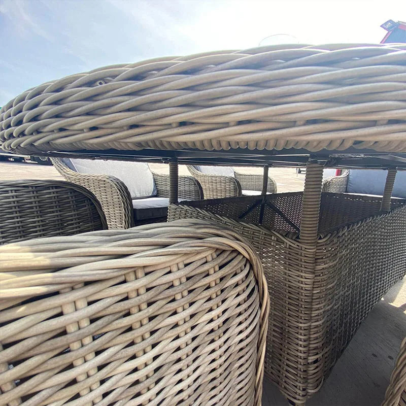 US Retro Outdoor Rattan Cafe Restaurant Table and Chair Combination Open-air Courtyard Garden Rattan Dining Table and Chairs