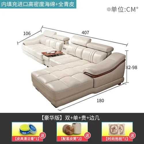 Long - lasting Genuine leather sofa, cowhide top layer, large and small unit, living room corner combination