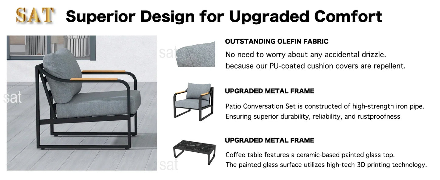 v Metal Patio Furniture Set, 4 Pieces Outdoor Conversation Set with Thick Cushion Modern Patio Chat Sofa Set for Balcony  rattan