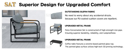 v Metal Patio Furniture Set, 4 Pieces Outdoor Conversation Set with Thick Cushion Modern Patio Chat Sofa Set for Balcony  rattan