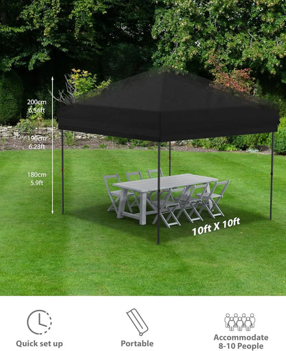 10x10 FT Pop Up Canopy Tent, Black Heavy Duty Waterproof Gazebo Shelter with Wheeled Carry Bag Portable Instant Sun Shade for Outdoor Parties, Events & Camping,Patio, Garden, Beach