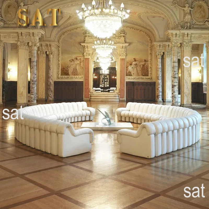 Artistic High End White Leather De Sede DS 600 Snake Sofa Curved Modular Sectional Sofa Round Water Proof Couch Set