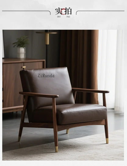 New Chinese walnut solid wood sofa chair Modern simple homestay negotiation leisure chair