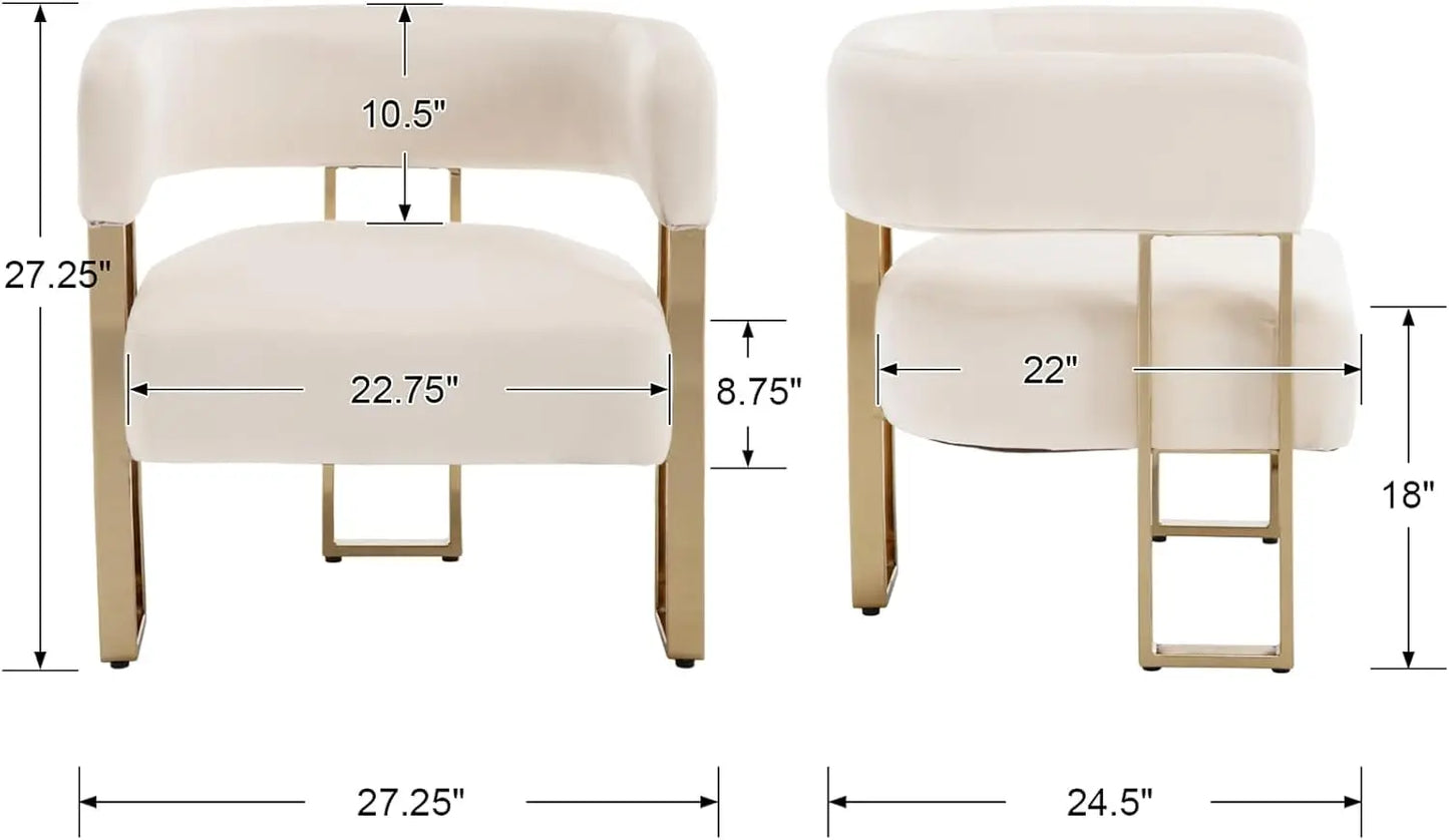 Modern Barrel Accent Chairs Set Of 2, Velvet Fabric Living Room Chairs With Gold Metal Legs, Comfy Upholstered Single Sofa