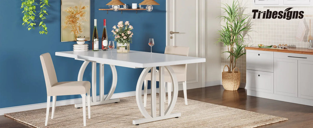 Tribesigns Dining Table for 4-6 People, 63-Inch Large Dinner Table with Heavy Duty Metal Frame, Modern Industrial Kitchen Table