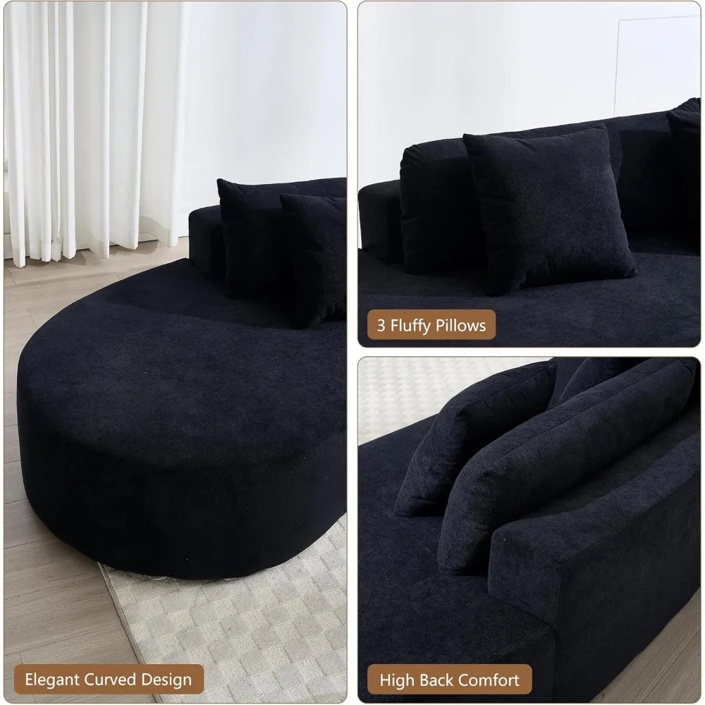 Luxury Oversized Curved Sectional Sofa Modern Living Room 4 Seater Cloud Couch TerryCloth Boneless Comfort