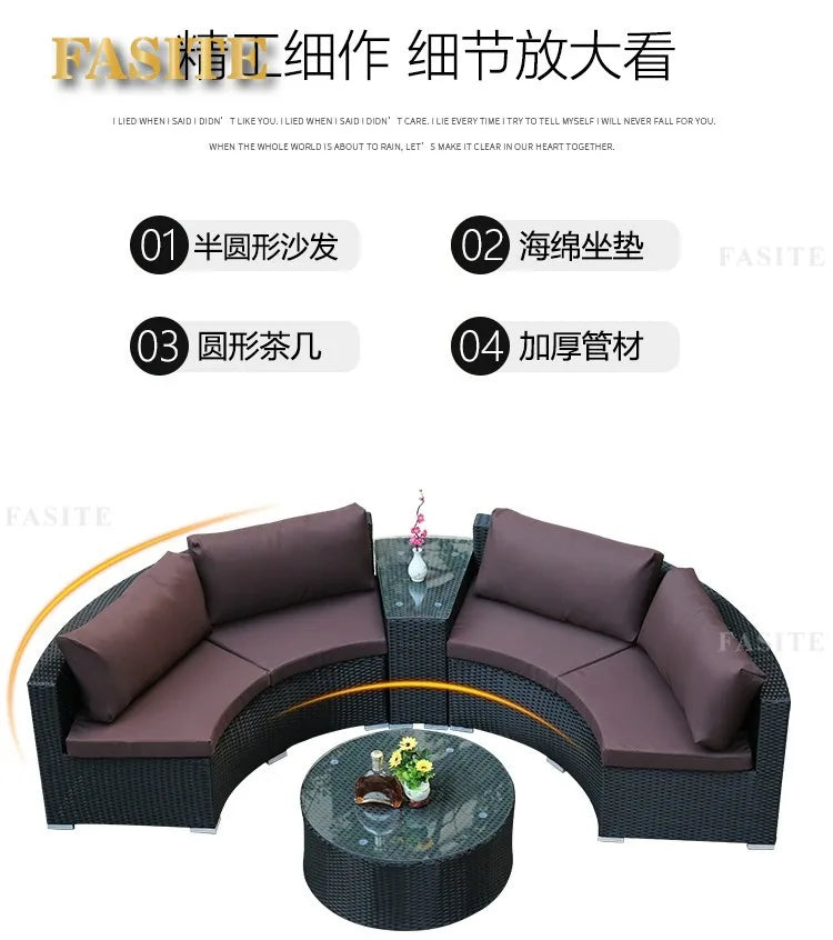 Outdoor circular rattan combination hotel curved living room sofa