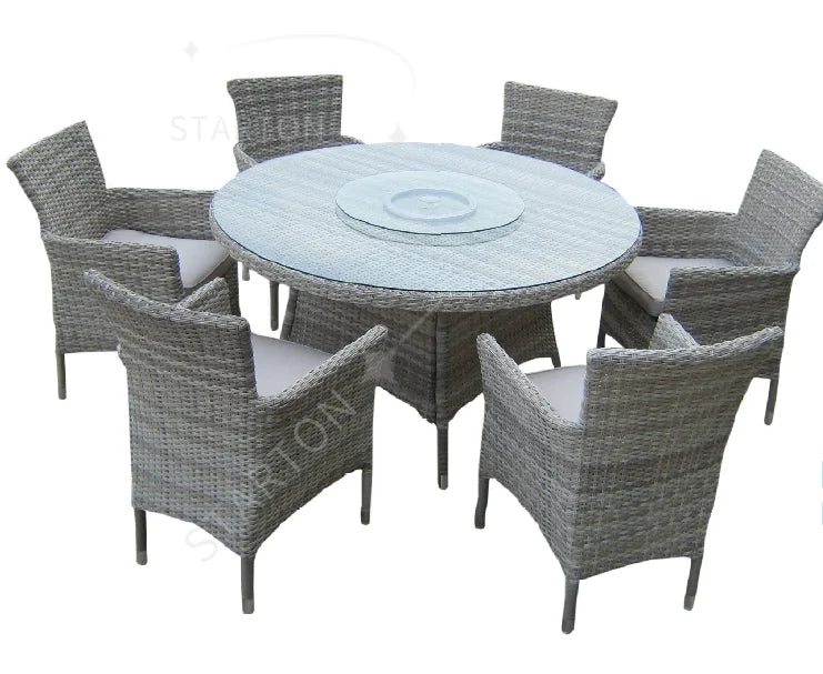 Dining Table Set Leisure Garden Marble Table Double Use Garden Chair Rattan Wicker Furniture Popular Design Style