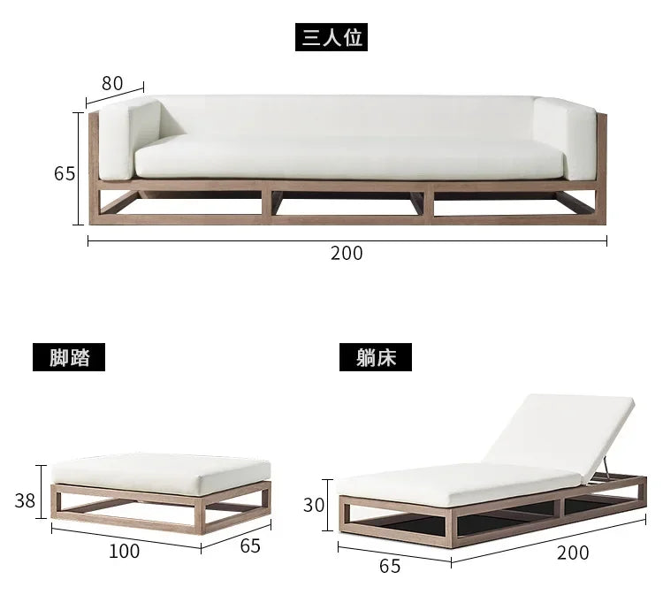Nordic outdoor double sofa high-end teak villa hotel courtyard garden