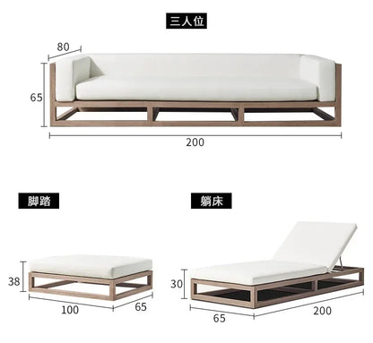 Nordic outdoor double sofa high-end teak villa hotel courtyard garden