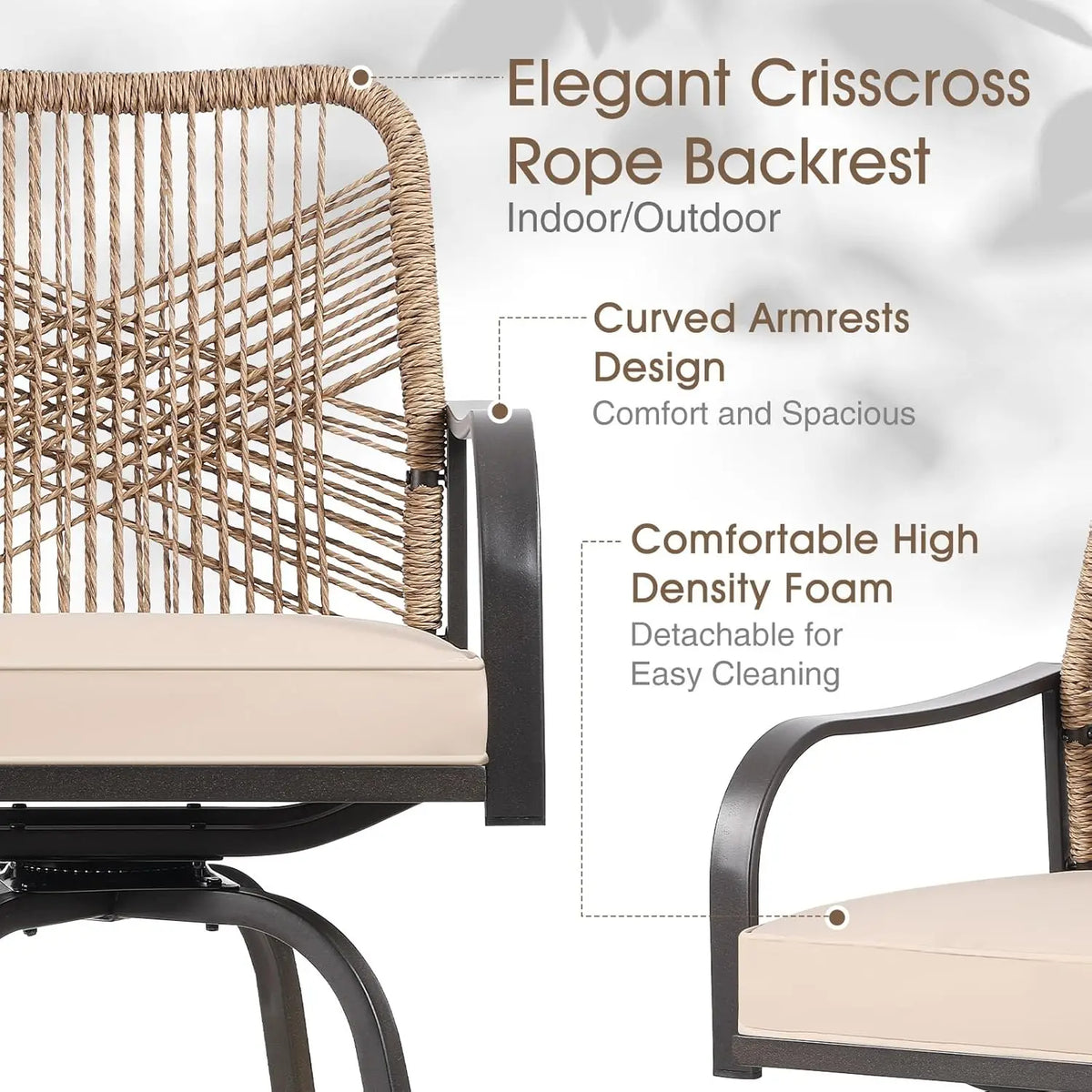 Outdoor Bar Stools Set of 2, Patio Swivel Counter Height Rattan Bar Stools, Patio Wicker Bar Swivel Chairs with Cushion