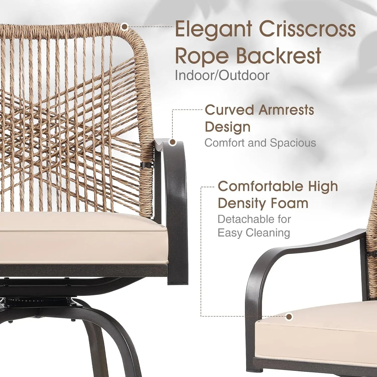 Outdoor Bar Stools Set of 2, Patio Swivel Counter Height Rattan Bar Stools, Patio Wicker Bar Swivel Chairs with Cushion